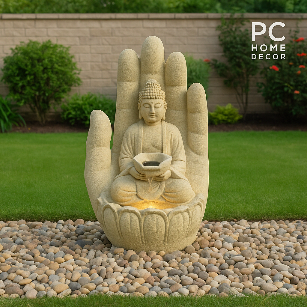 PC Home Decor | Buddha in Hand Fibre Fountain, White