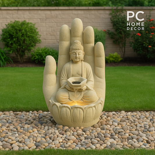 PC Home Decor | Buddha in Hand Fibre Fountain, White