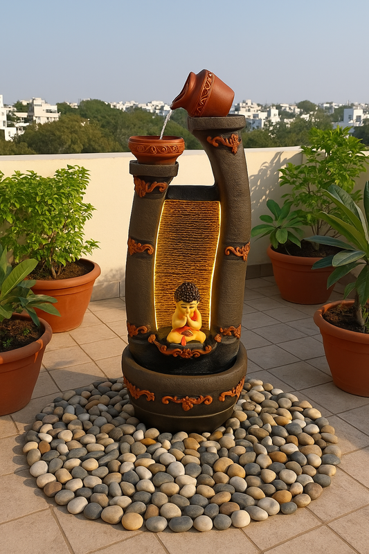 Buddha Glow Water Fountain – Terracotta Urn Design with LED For Terrace Garden|Living Room|Entryway