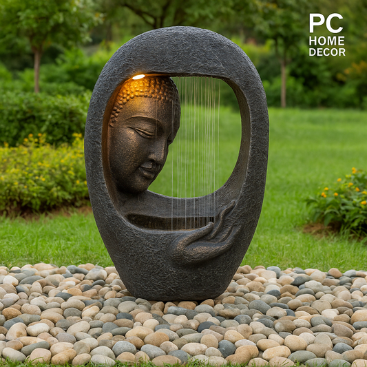 Oval shape Buddha Fountain, Gray and Yellow