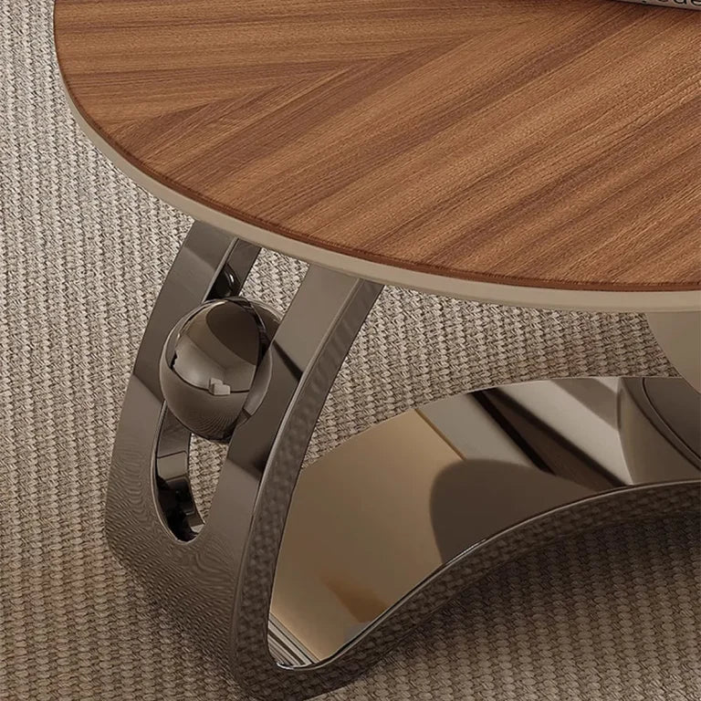 Modern Walnut & Stainless Steel Coffee Table Set (2-Piece)