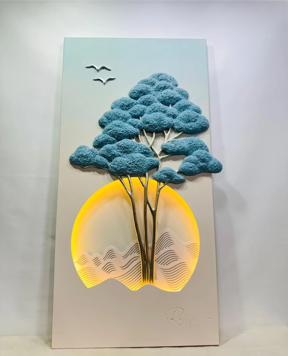 Copper Majesty Glow: Hand-Etched Copper Elephant Wall Relief with LED Accent