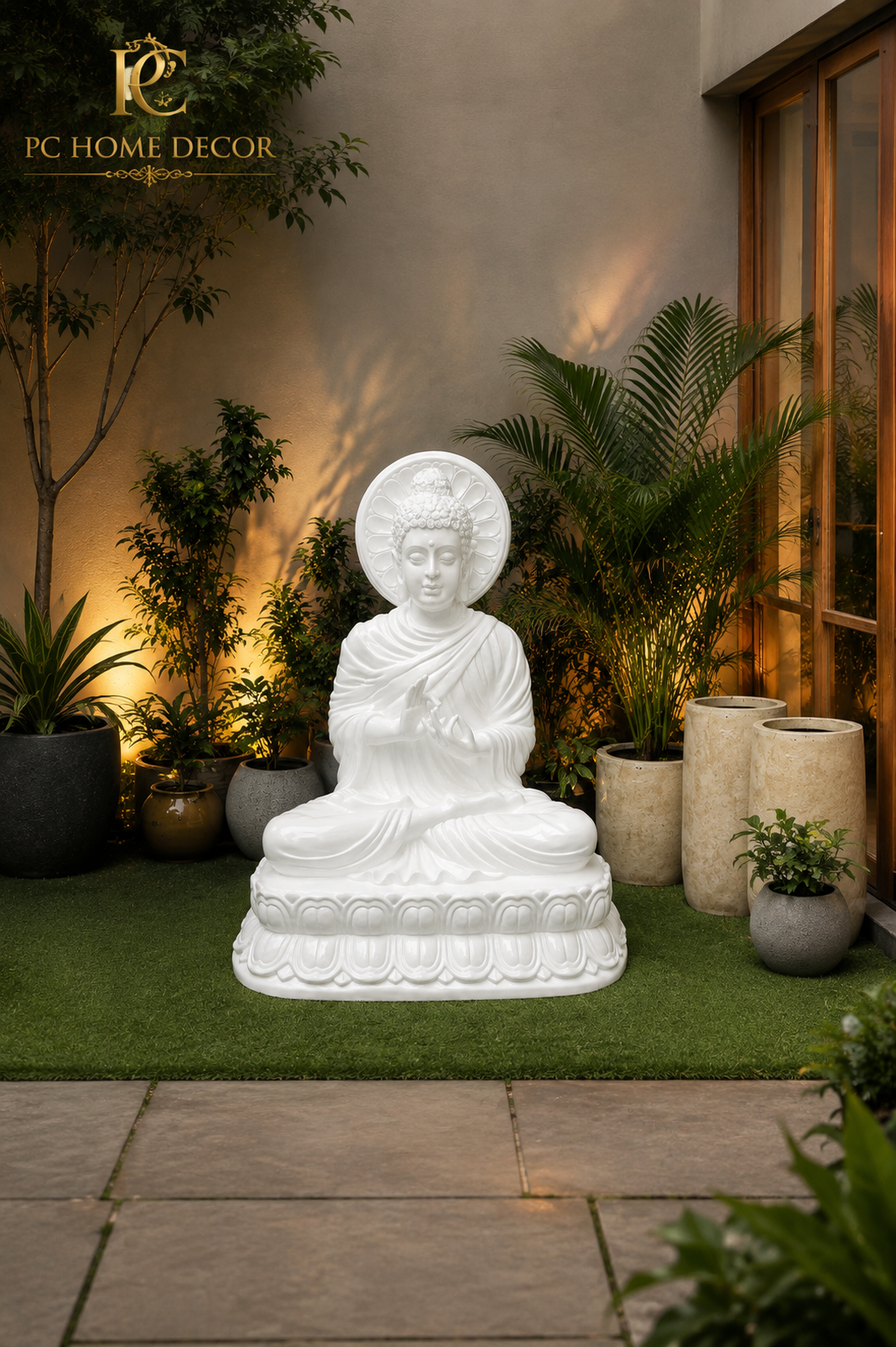 Premium White Fiber Blessing Buddha Statue – 64 × 46 × 44 Inch | Luxury Home & Garden Décor