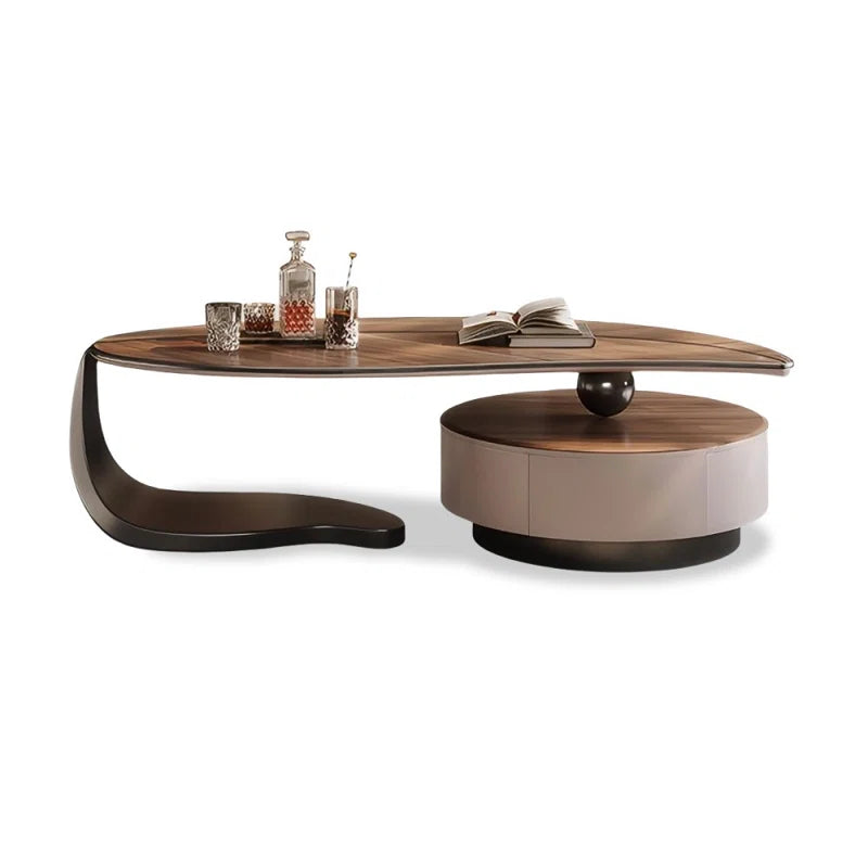 Modern Wallnut Veneer Coffee Table With Maple Storage