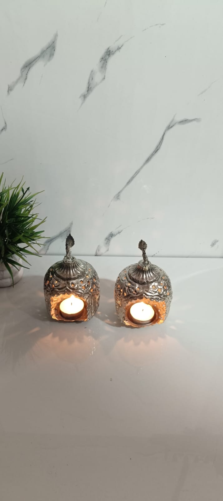 German Silver Plated T-light With Velvet Box, Set of 2 pcs