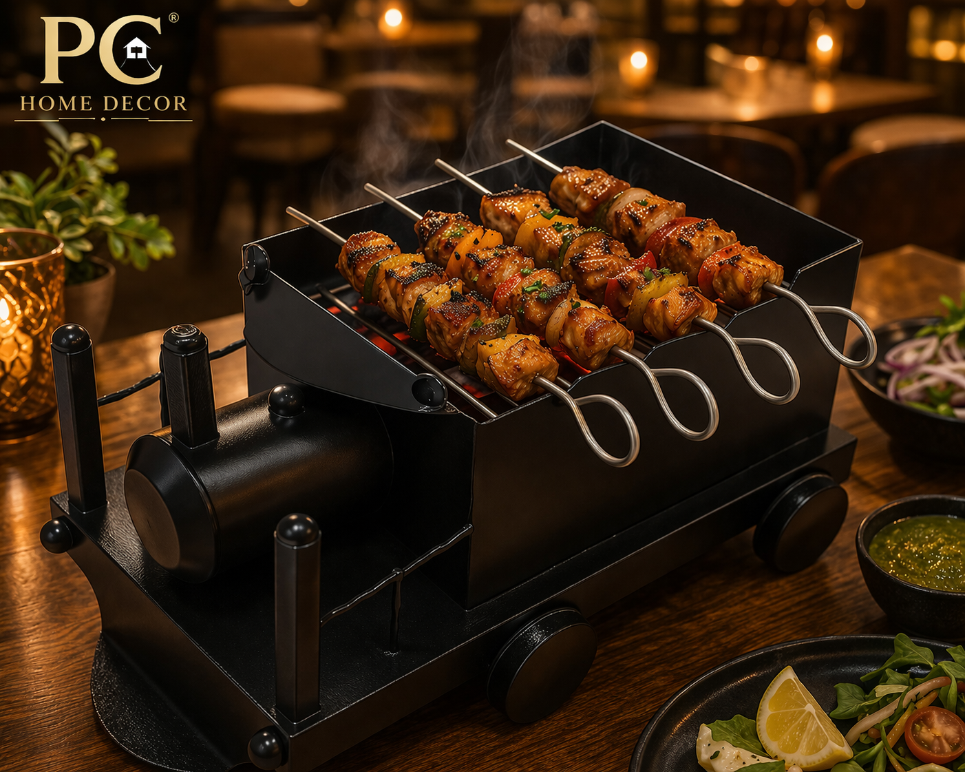 PC Home Decor 4 Skewer BBQ Engine Grill Model – Premium Mini Barbecue Set
