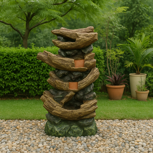 PC Home Decor | Spiral Waterfall Fibre Fountain, Brown