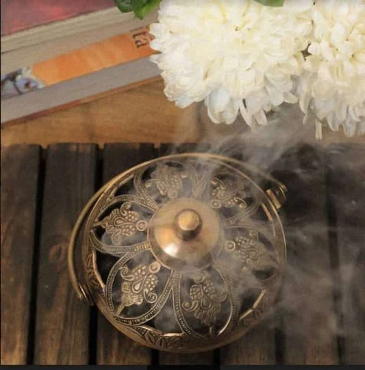 Antique Brass Fumer / Dhoop Burner with Lid and Handle