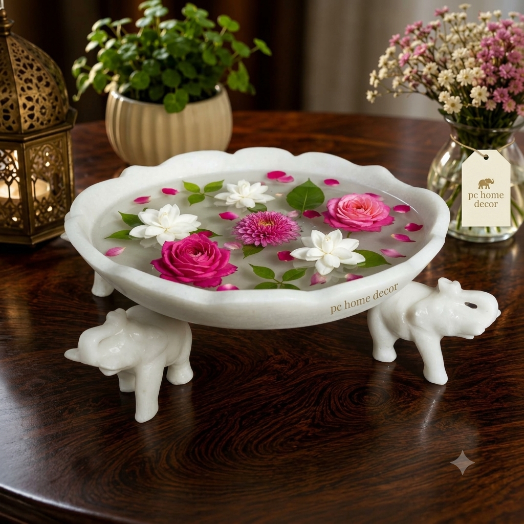 Marble Urli With 3 Elephant