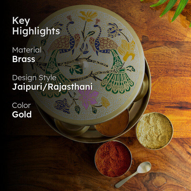 Royal Peacock Meenakari Brass Masala Box