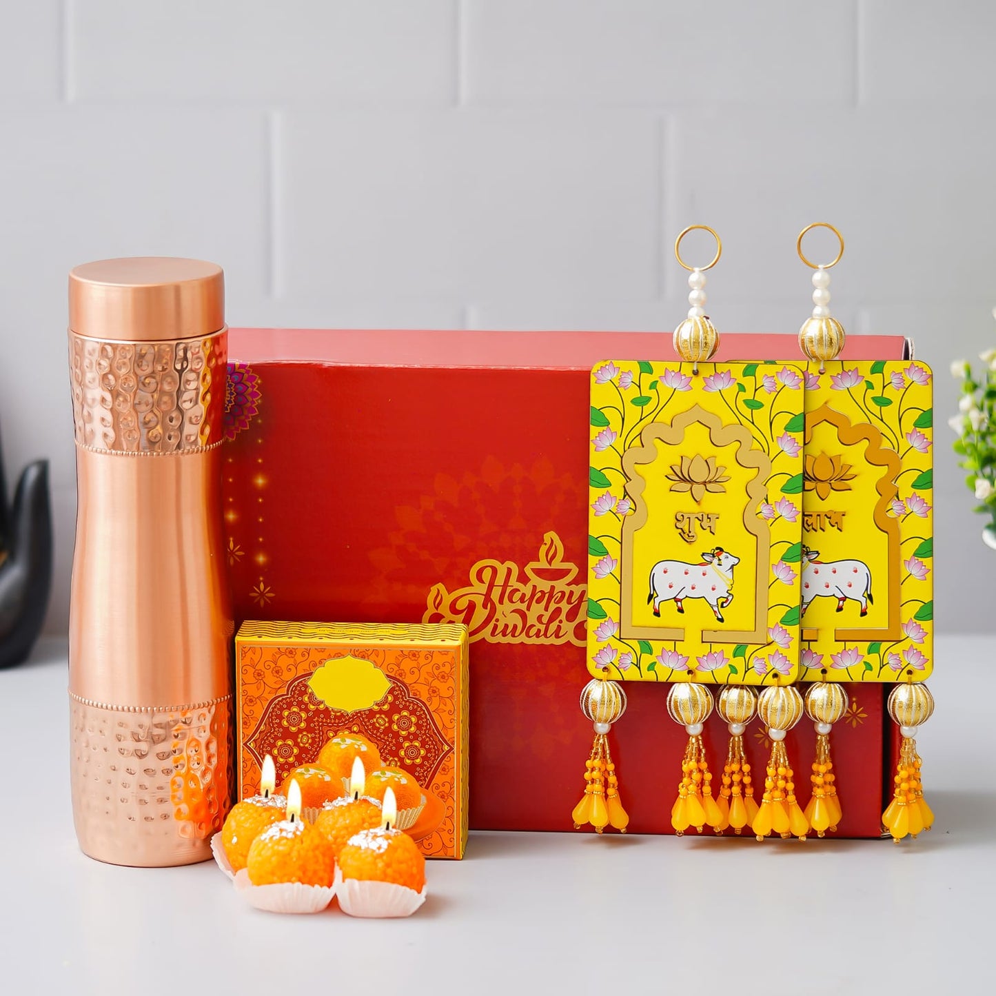 Copper Bottol Set With Candle With Elegant Gift box for Corporate Gifting|Festival Gifting|Occasional Gifting