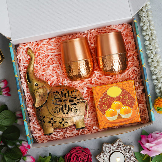Elephant Bliss Gift Set With Copper Glasses