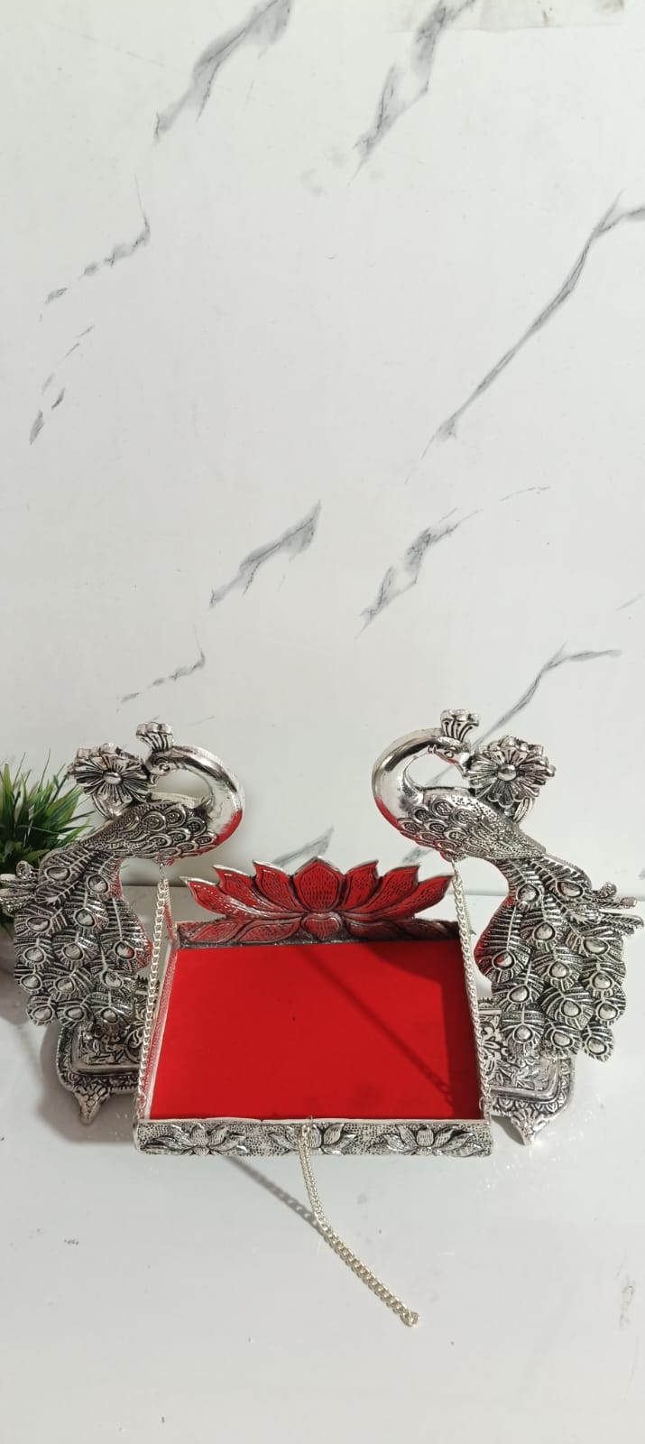 German Silver Plated Jumbo Peacock Laddu Gopal Jhula – 17×14 Inch 🦚✨