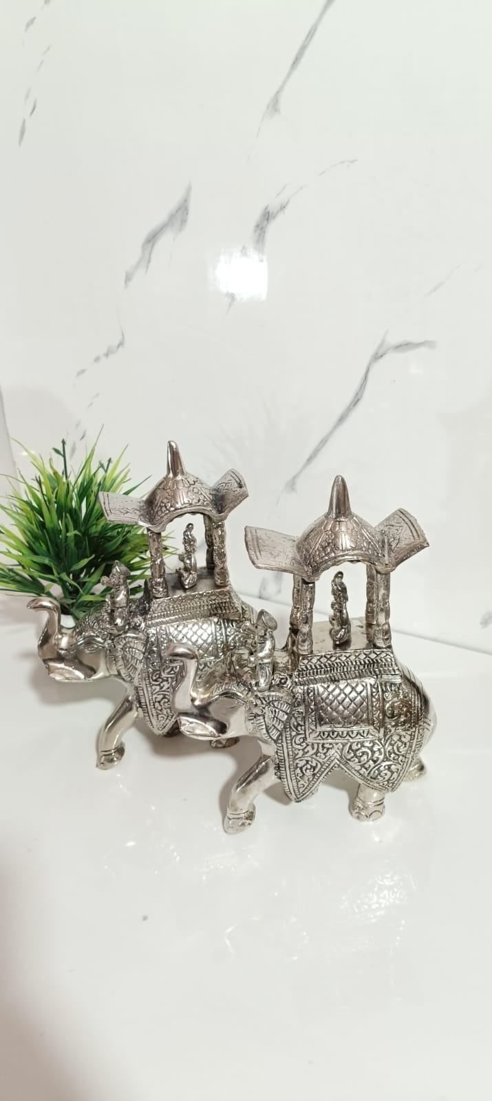 German Silver Antique Finishing Royal Elephant Pair