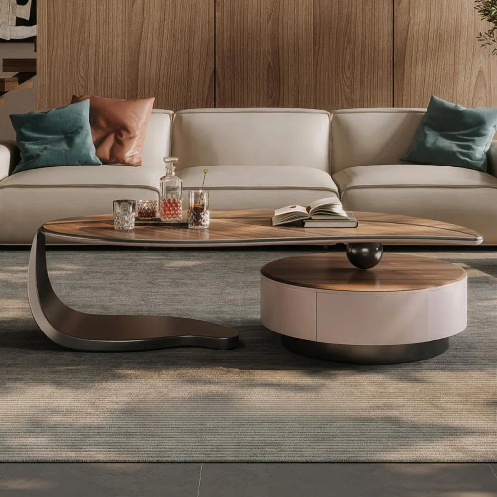 Modern Wallnut Veneer Coffee Table With Maple Storage
