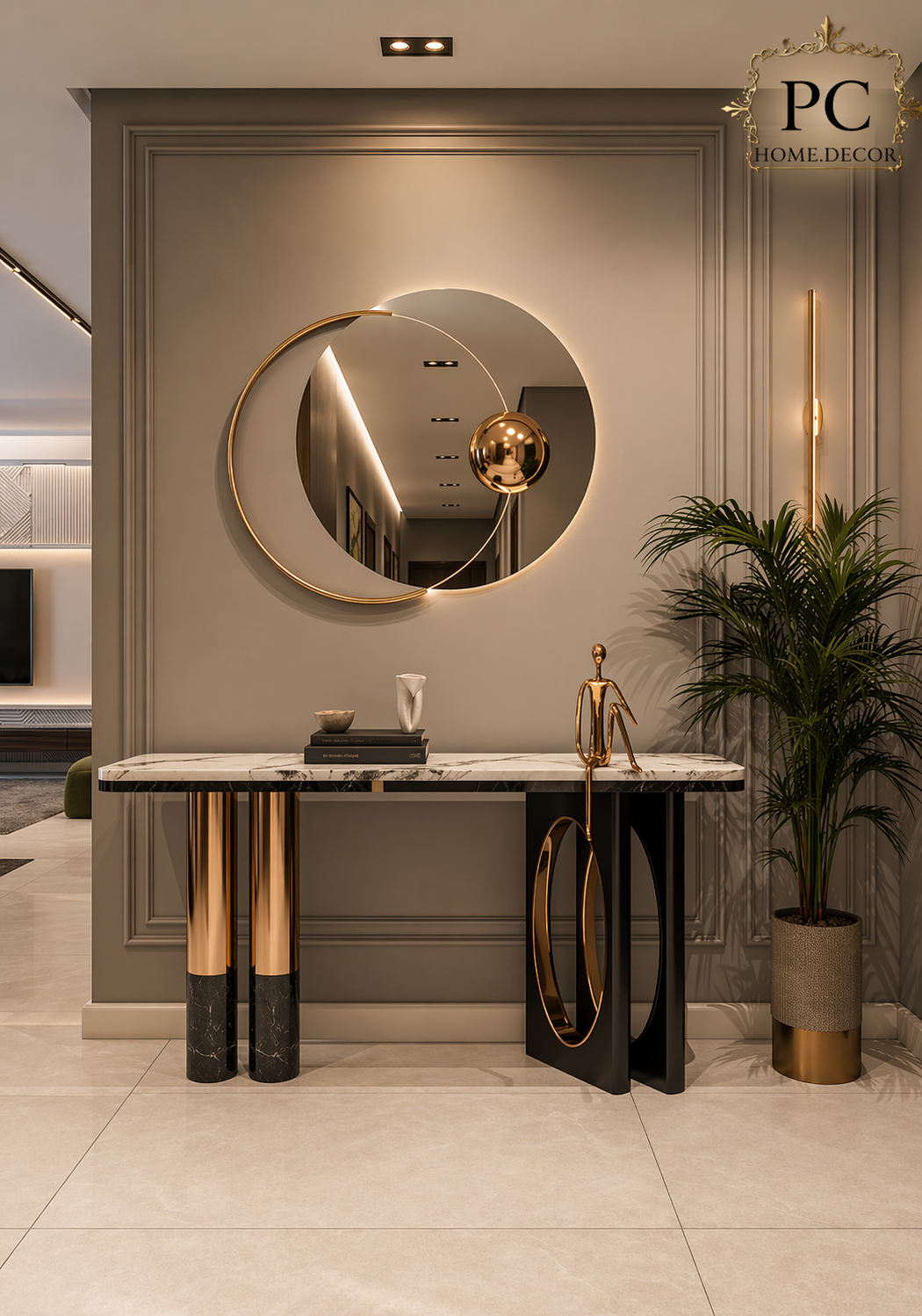 Designer Console Table with Marble Top & Gold PVD Finish