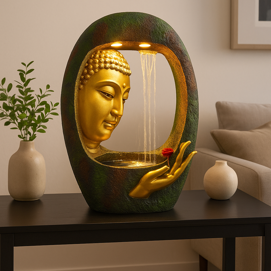 PC Home Decor | Yellow Oval Buddha Fountain, Gold