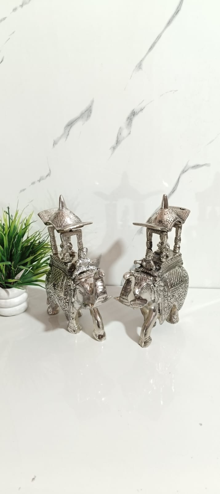 German Silver Antique Finishing Royal Elephant Pair