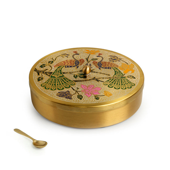Royal Peacock Meenakari Brass Masala Box