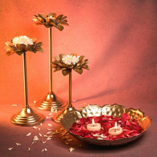 Beautiful Set of Urli and Candle Stand Combo