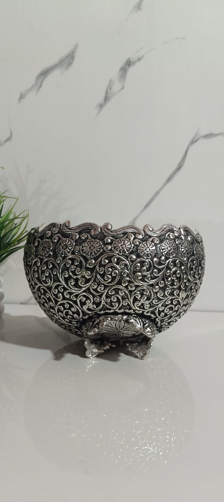 Antique finished Hand made heavy carving fruits bowl