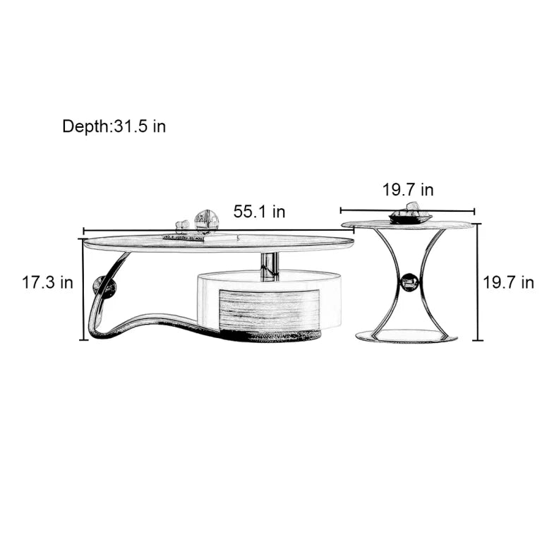 Modern Walnut & Stainless Steel Coffee Table Set (2-Piece)
