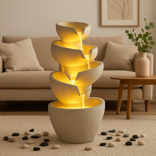 PC Home Decor | Mini Spiral Bowl Fountain, White