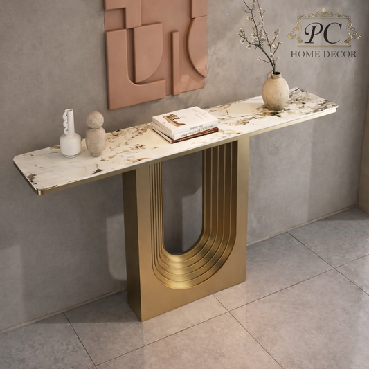 Modern Gold Console Table with Marble Top