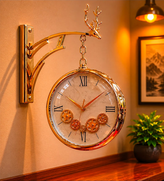 Dual Dial Moving Gear Station Wall Clock
