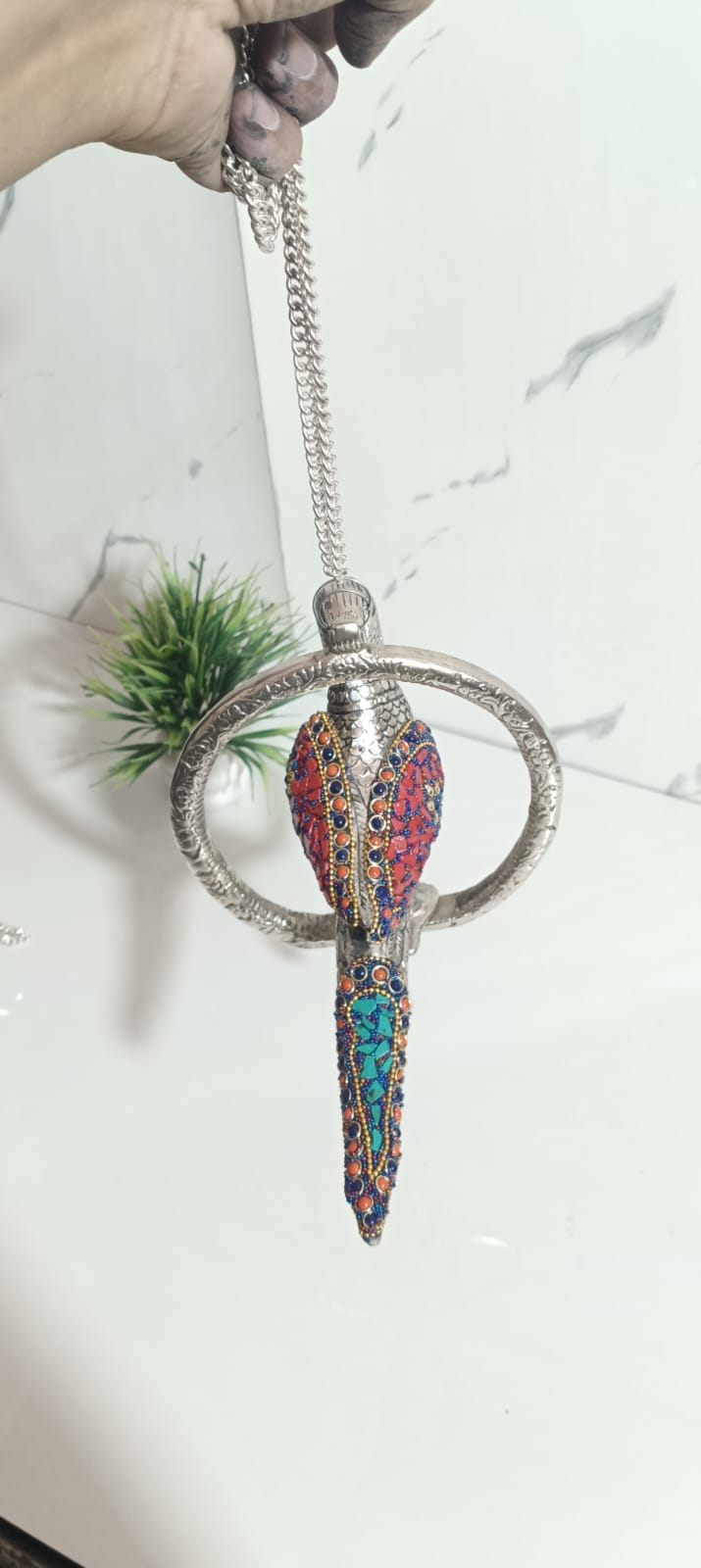 German Silver Big Size Hanging Parrot Art, Set of 2pcs