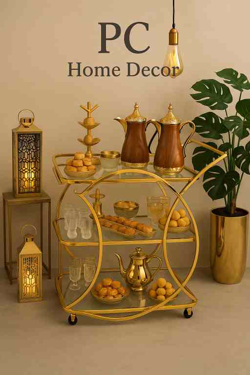 Premium Gold Beverage & Snack Serving Cart