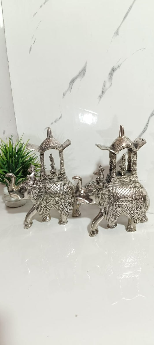 German Silver Antique Finishing Royal Elephant Pair