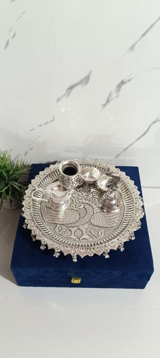 Handmade Peacock Carving Heavy-Gauge Pooja Thali