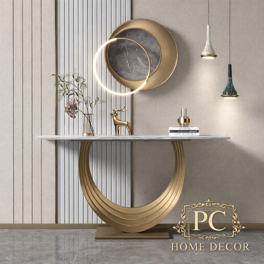 Luxury Italian Marble Top Console Table with Gold PVD Finish