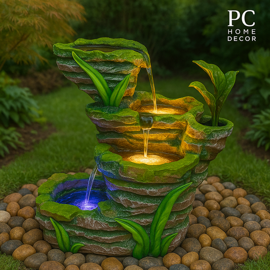 PC Home Decor | Small Greenery Water Fountain, Green and Grey