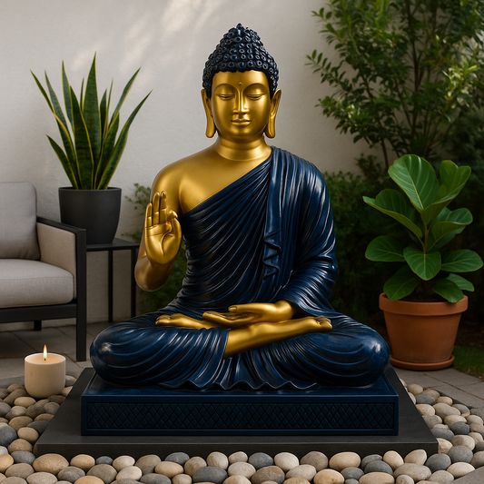 Blessing Buddha Stachu 4 feet,Blue and Gold