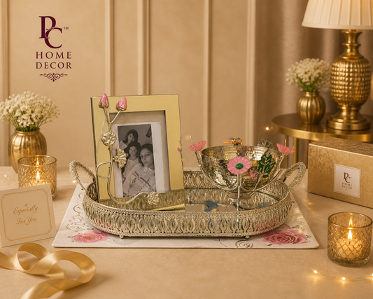 Resin Metal Mirror Silver Finish Tray Set For Gifting