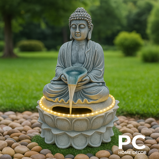 PC Home Decor | Lotus Buddha Fountain with LED, Metallic