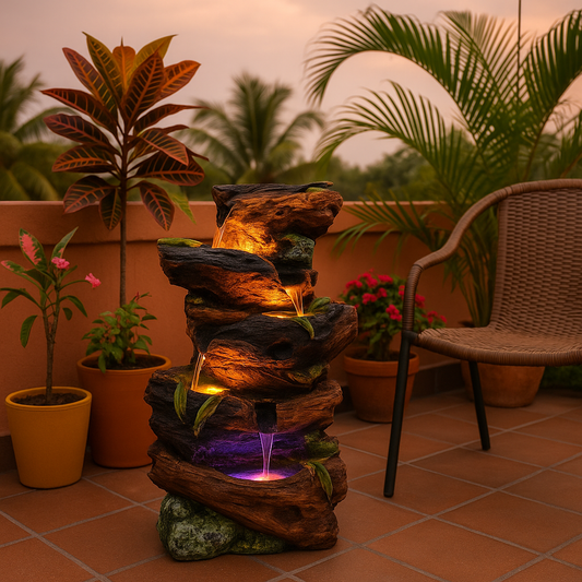 PC Home Decor | Large Spiral Diya Water Fountain, Brown and Bronze