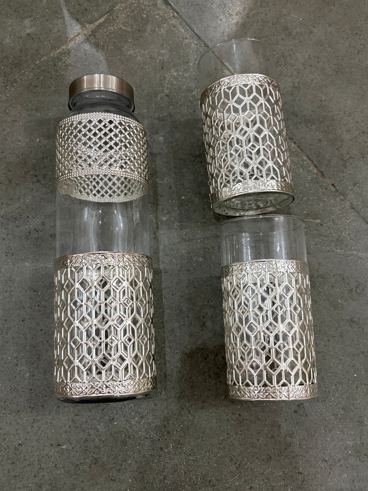 Elegant German Silver For Wedding Return Gift 1 Bottle 2 Glass Set