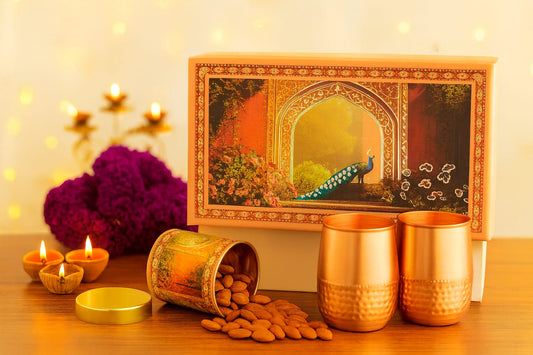 Premium Festival Gift Set With Dryfruit Jar and Copper Glasses