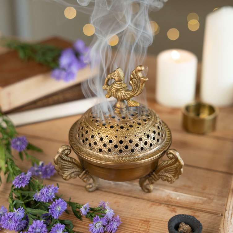 Brass Fumer / Dhoop Burner with Lid and Handle