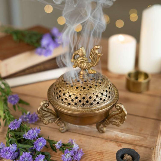 Brass Fumer / Dhoop Burner with Lid and Handle