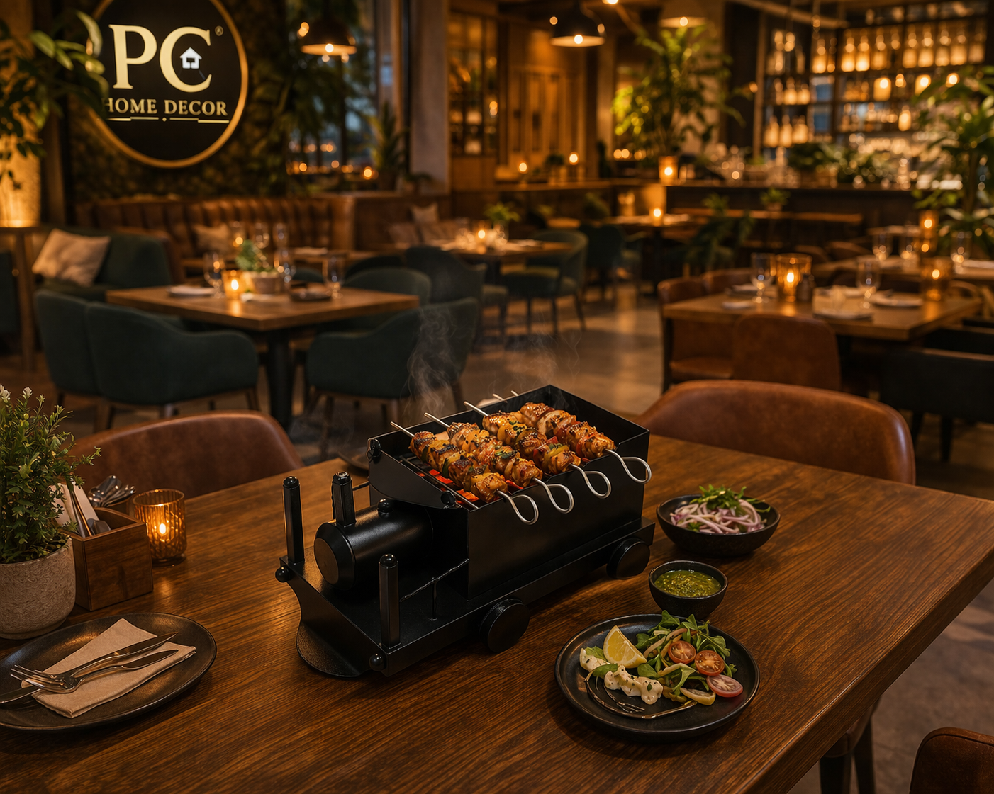 PC Home Decor 4 Skewer BBQ Engine Grill Model – Premium Mini Barbecue Set