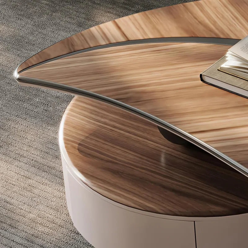 Modern Wallnut Veneer Coffee Table With Maple Storage