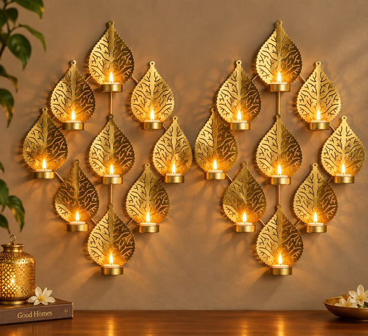 Golden Leaf Wall Tea Light Holder