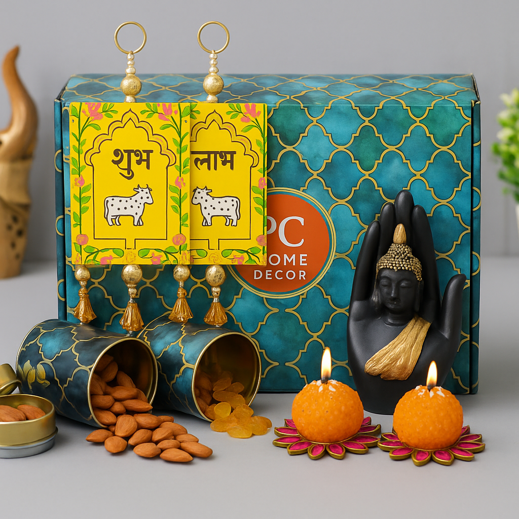 Hand Buddha Festive Gift Box with Shubh Labh Pair
