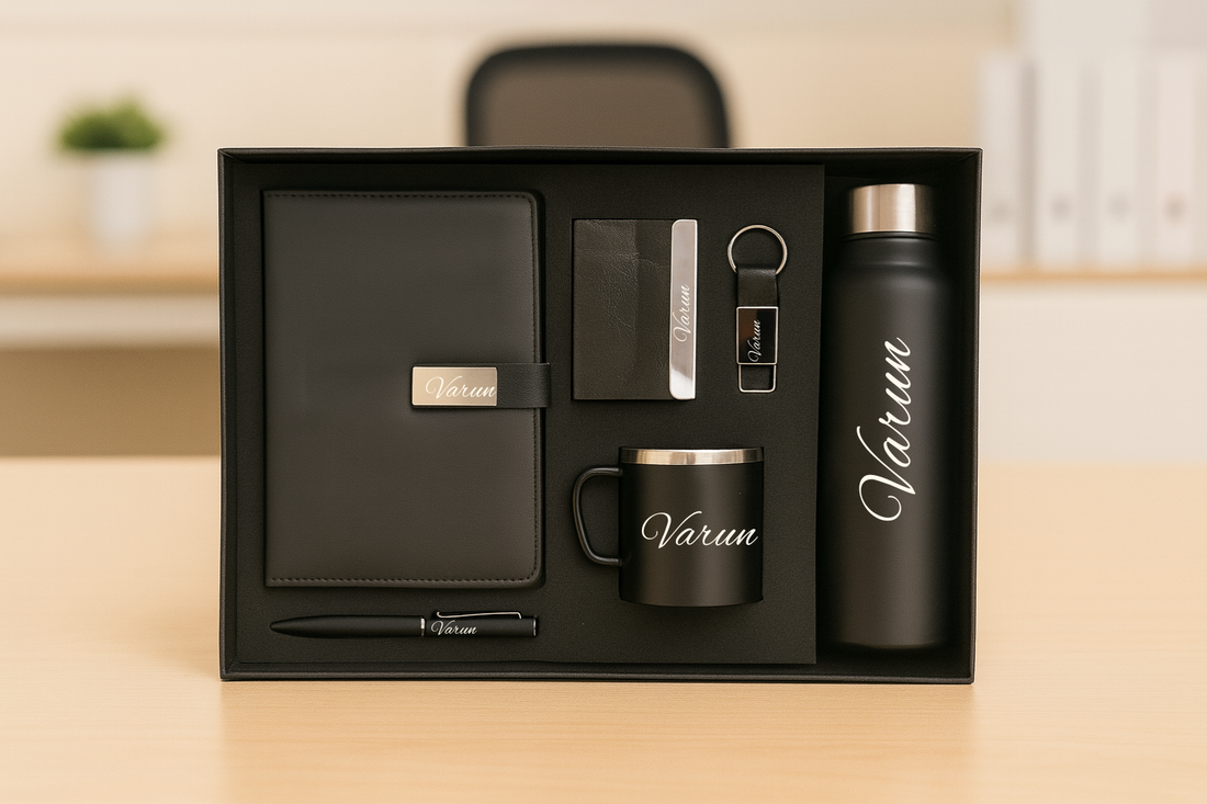 Classy Metal Flip Diary|Classic Metal Pen|Classy Leather Metal Keychain |Classy Card Holder | Classic Smart Bottle | Stainless Steel Mug - BLACK