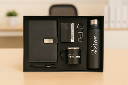 Classy Metal Flip Diary|Classic Metal Pen|Classy Leather Metal Keychain |Classy Card Holder | Classic Smart Bottle | Stainless Steel Mug - BLACK