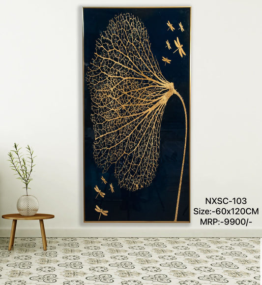 Gold Feather Enhancing Crystal Wall Painting